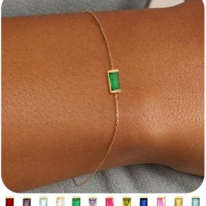Birthstone Gold Bracelets for Women Non Tarnish Trendy Dainty 14K Gold Plated Bracelet Stack Stackable Blue Green May Emerald Friendship Bracelets Jewelry Gifts for Mom Best Friend