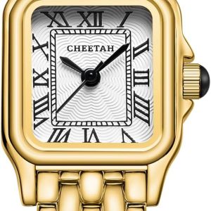Gold Watches for Women with Small Vintage Bracelet, Rectangular Case Roman Dial